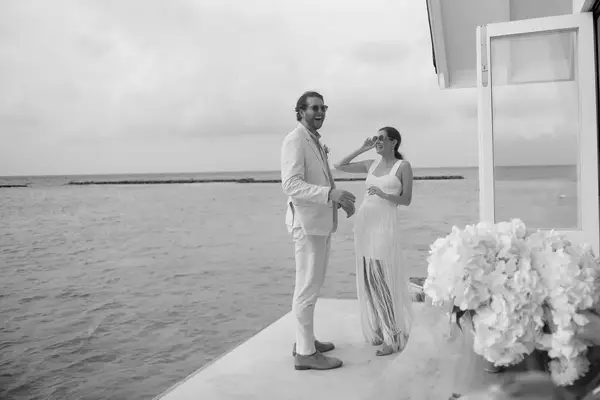 Bride and groom at elopement in the Maldives
