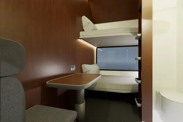 A rendering of a train cabin 