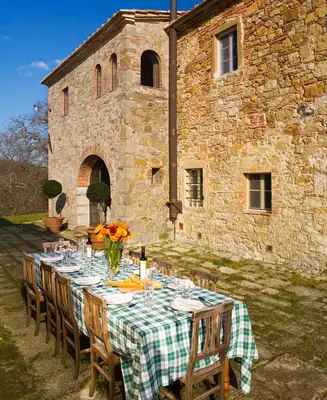 A table set for dinner at a resort in Tuscany, Italy