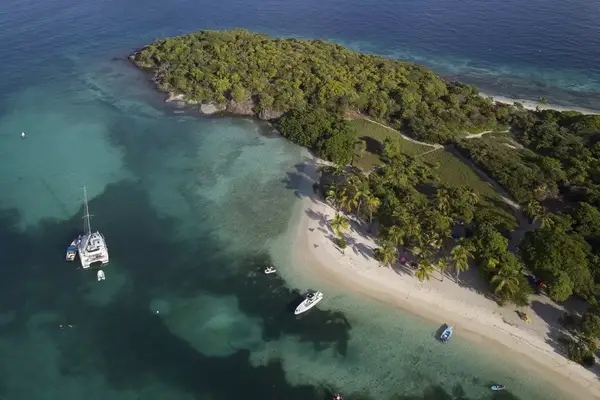 Drone view of a yacht in the Grenadines