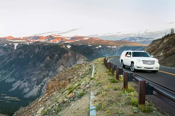 A truck on the new Beartooth Highway in Montana 
