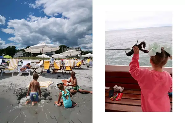 Kids play at Tides Beach Club and a child tosses a lobster back into the ocean on a boat tour