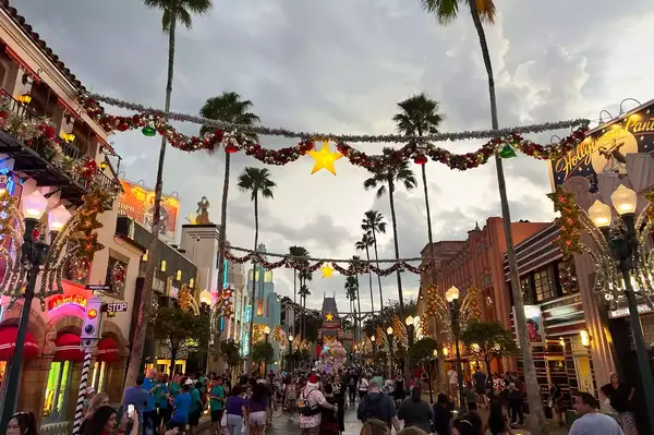A decorated main street for Disney Jollywood Nights