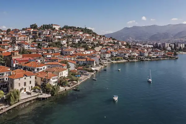 Overview of the town of Ohrid, on Lake Ohrid