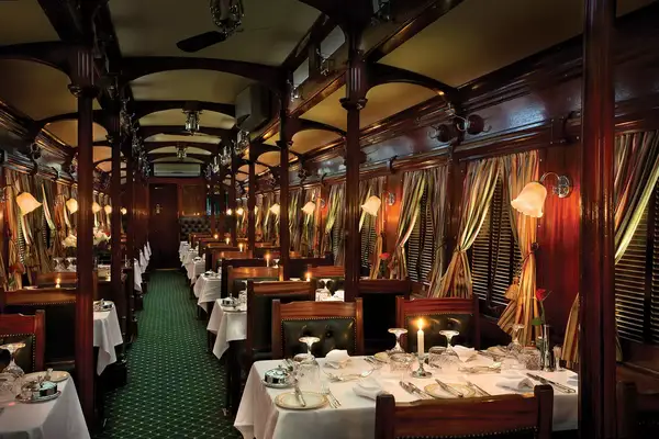 The dining car on board the Rovos Rail in Africa 