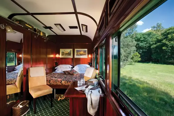 Interior of the Deluxe Double Room on board the Rovos Rail in Africa 
