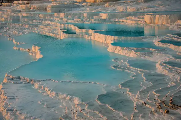 The turquoise pools on the terraced steps of Pamukkale, Turkey