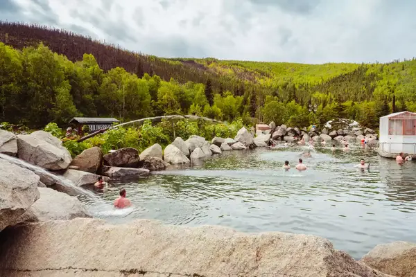 People enjoying the Chena Hot Spring