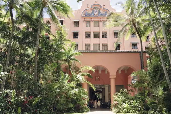 The pink exterior of the Royal Hawaiian hotel