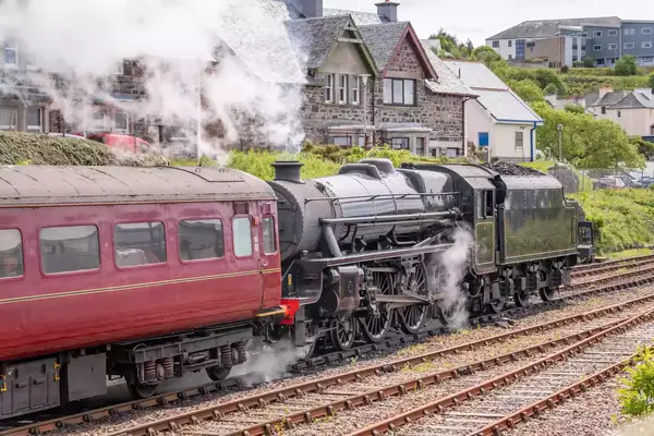 This is a photo of the Jacobite steam train in the Mallaig railway station, Scotland.