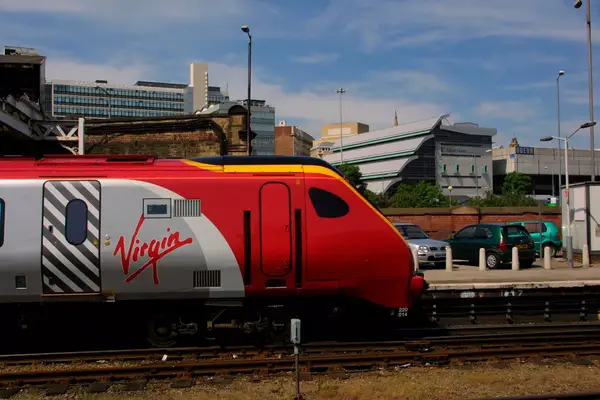 A Virgin Voyager stands at Sheffield station,
