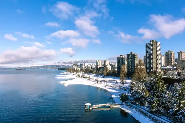 The beautiful English Bay after a rare snowfall.