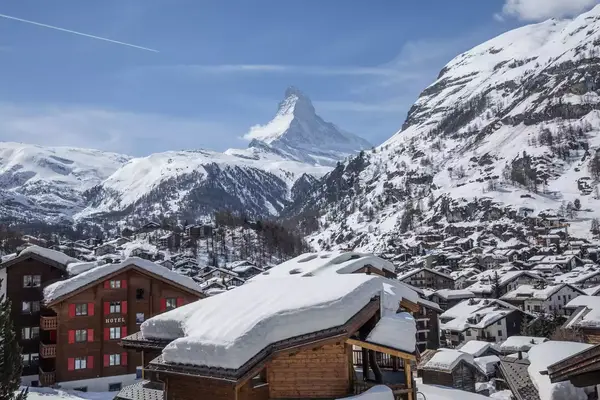 Snow covered mountain village