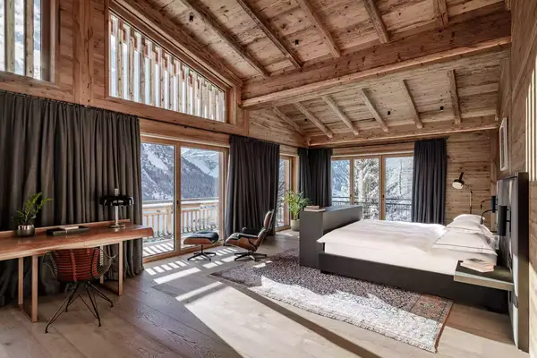 Interior of a guest room at The Arula Chalets in Lech, Austria