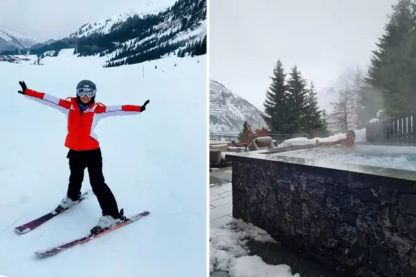Skiing and enjoying a hot tub at The Arula Chalets in Lech, Austria