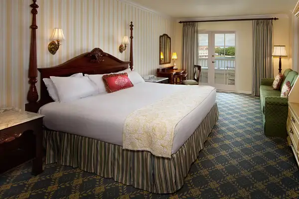 Guest room with vintage furnishings in BoardWalk Inn