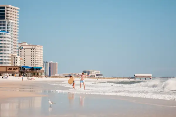 Two people wake boarding