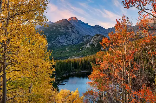 Longs Peak and Bear Lake in Rocky Mountain National Park during fall 