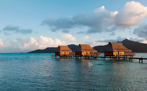 Overwater Bungalows at Vahine Island in Tahiti, French Polynesia
