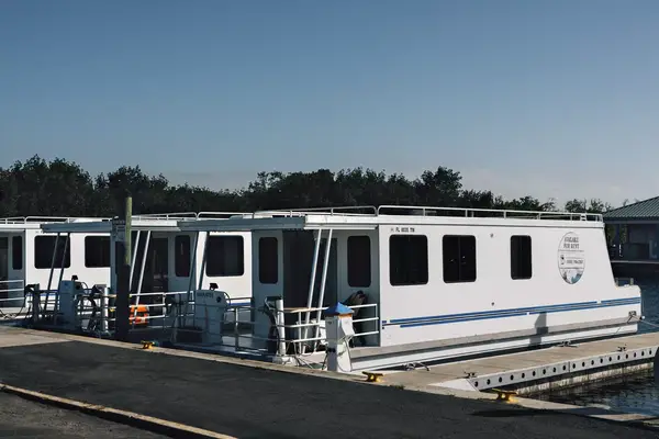 A row of houseboats docked in Florida.