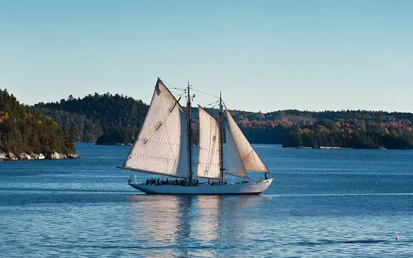 Yacht sailing off coast of Castine, Maine