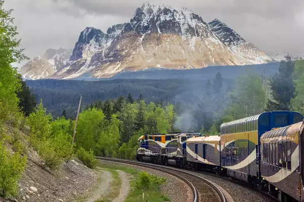 Exterior of Rocky Mountaineer in Jasper, Canada 