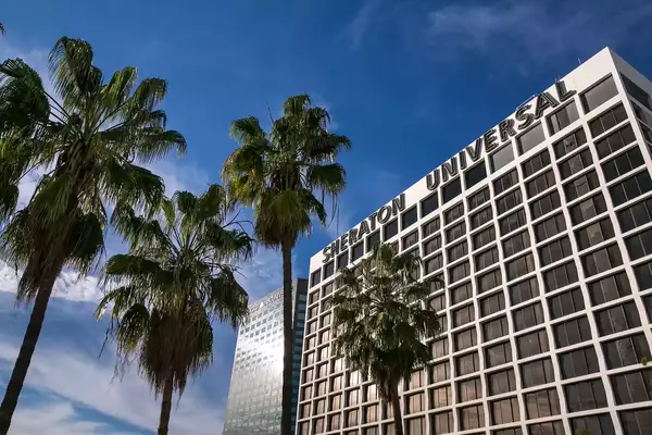 The exterior of the Sheraton Universal Hotel, located adjacent to Universal Studios Hollywood,