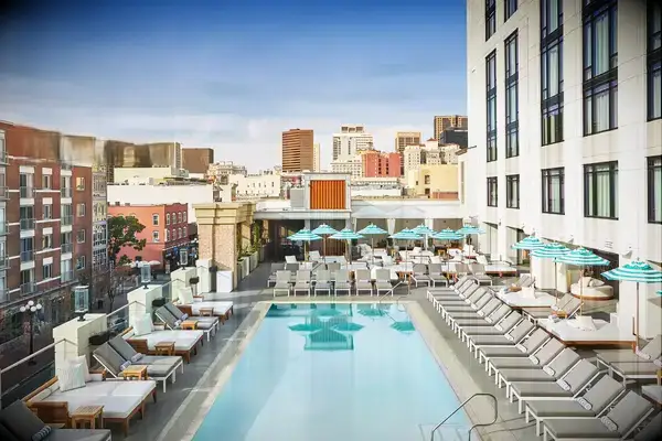 The rooftop pool at the Pendry San Diego