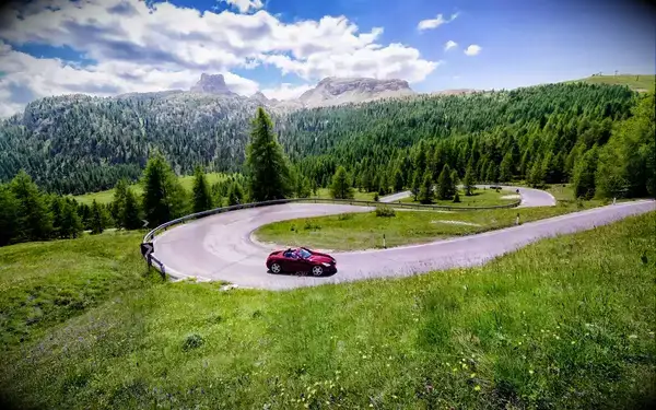 Car driving on a curvy road