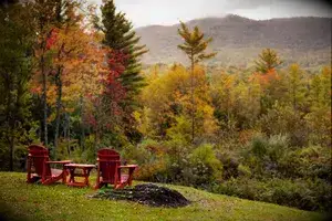 Adirondack chairs looking out over vista in Vermont USA