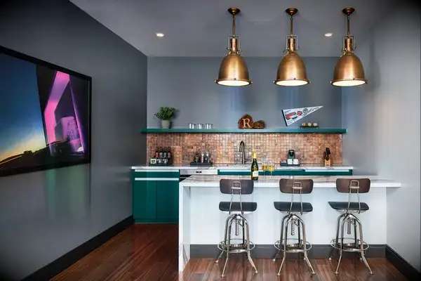 A bar space in a room at the Rally Hotel, in Denver