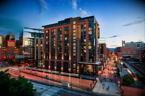 Exterior of the Rally Hotel, in Denver