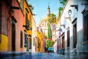 Narrow street in the old town of San Miguel de Allenge, Mexico