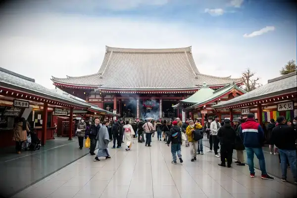 Senso-ji Temple in Tokyo with visitors walking and sightseeing