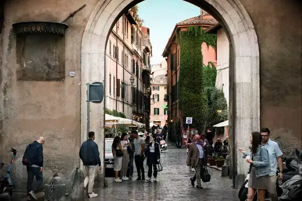 A lively street scene in Rome, Italy