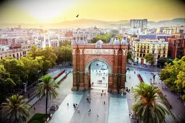 High view of the Arc of the Triumph in Barcelona, Spain