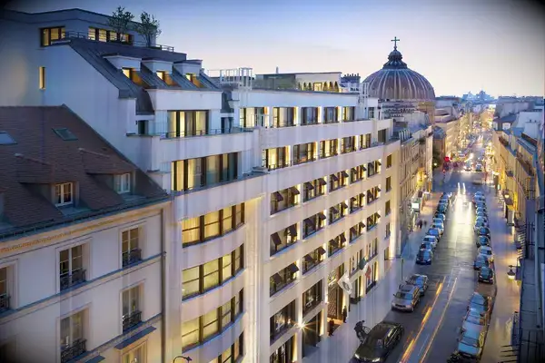 Exterior view of the Mandarin Oriental, Paris at dusk