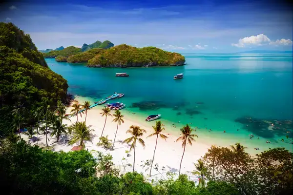 Bird eye view of Angthong national marine park, koh Samui, Suratthani, Thailand