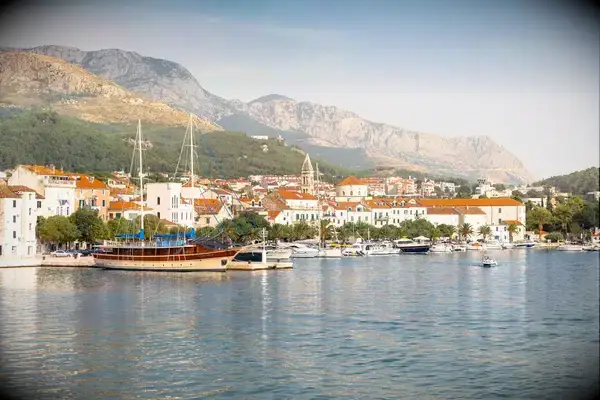 Buildings and boats along the coast of Brac, one of the Dalmatian Islands