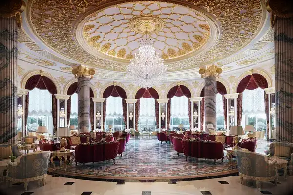 The lobby lounge at Raffles The Palm Dubai