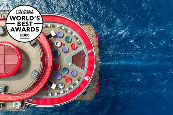 Aerial view of a cruise ship