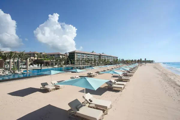 Beach and lounge chairs at the Mulia, Bali resort