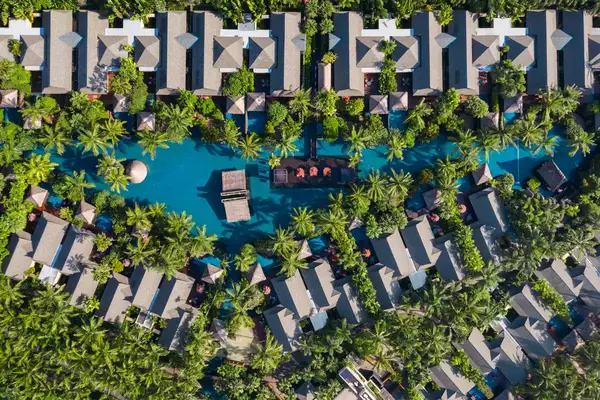 Drone view of pools and villas at the St Regis Bali resort