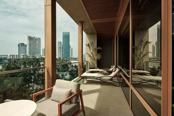Terrace with city views at the Capella Bangkok hotel