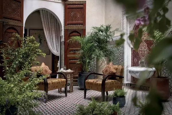 Greenery filled courtyard space at the Royal Mansour Marrakech