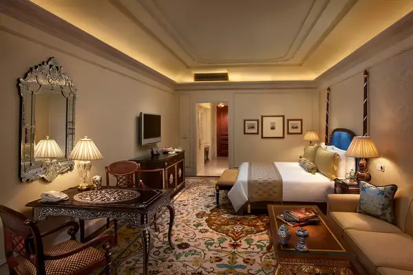A guest room at the Leela Palace New Delhi resort