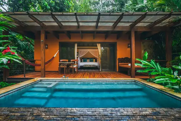 Looking into a villa with a private pool at the Nayara Springs resort
