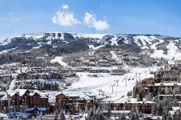 Panorama of Snowmass Mountain ski area in Aspen, Colorado.