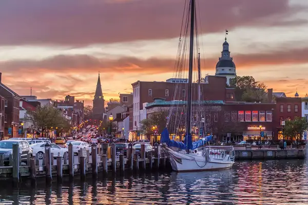 Twilight at Harbor at Downtown Annapolis, Maryland