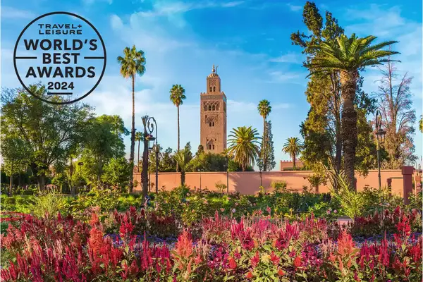 View of Koutoubia Mosque and gardem in Marrakesh, Morocco